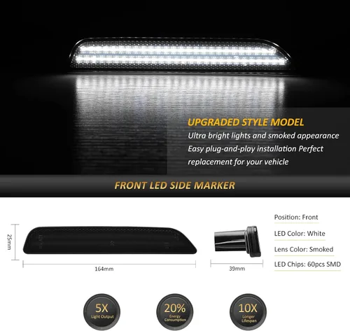 Miniatura 2 de Luces de posición laterales LED D-Lumina de doble fila en blanco, compatibles con Ford Mustang 2010-2014, lente ahumada, marcadores laterales
