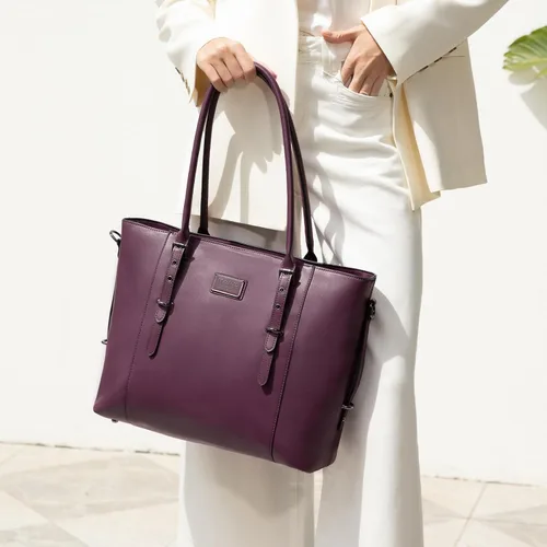 Miniatura 2 de MOSISO Bolso de mano de piel sintética para laptop para mujer (15-16 pulgadas), impermeable de gran capacidad, maletín de trabajo de negocios, bolsa