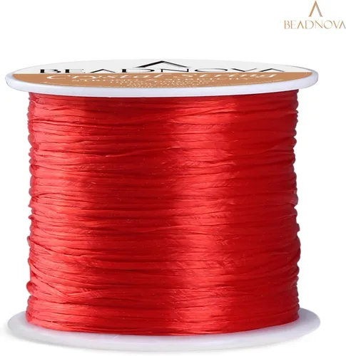 Miniatura 2 de Hilo de poliéster elástico de 0.039 pulg Beadnova cordón para joyería para hacer pulseras de perlas, rollo de 196 pies., PARTS-0018-0701 Color: rojo