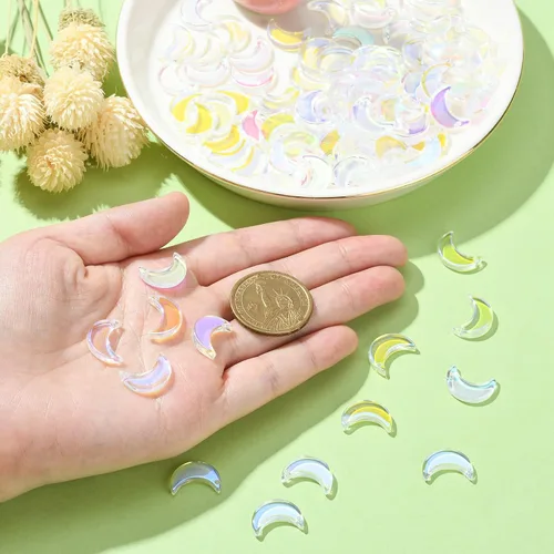 Miniatura 3 de Ipotkitt 100 dijes acrílicos de luna coloridos con temática celestial, mini cuentas de luna creciente para accesorios de fabricación de joyas