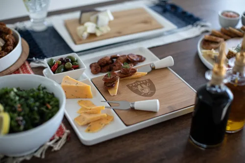 Miniatura 3 de Picnic TIME NFL Peninsula Tabla de cortar y bandeja para servir, tabla de queso, tabla de embutidos - plato de aperitivo, bambú y cerámica blanca
