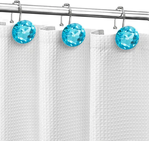 Miniatura 5 de Sunlit Diseño de Lujo Redondo Aqua Azul Diamante Cristal Gema Bling con Bolas Deslizantes Ganchos para Cortina de Ducha, Anillos para Cortina
