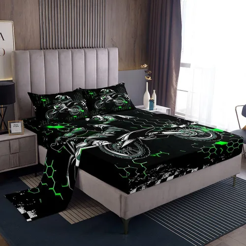 Miniatura 3 de Castle Fairy Juego de sábanas de motocross tamaño twin, juego de ropa de cama verde con diseño de panal ombré, decoración de habitación de niños