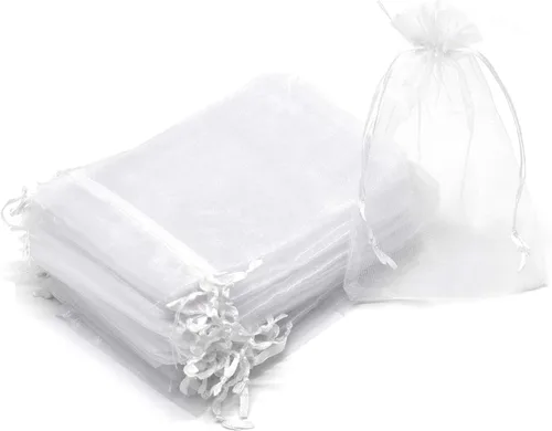 Miniatura 31 de 50 bolsas de organza transparentes de 3 x 4 pulgadas, pequeñas bolsas de regalo de joyería con cordón para bodas, fiestas, bolsas de dulces