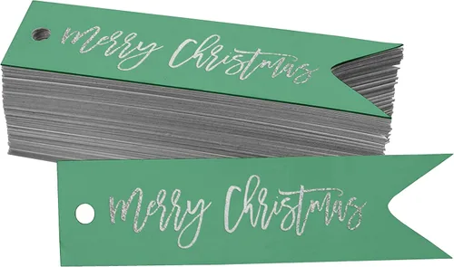 Miniatura 39 de Etiquetas de papel colgantes con texto en inglés "Merry Christmas", 50 unidades Blanco