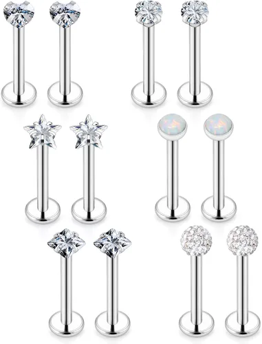Miniatura 7 de Aretes de nariz de acero quirúrgico 316L con parte trasera plana de 16G, piercing de labio Medusa Labret Monroe, Tragus Forward Helix, Caracola