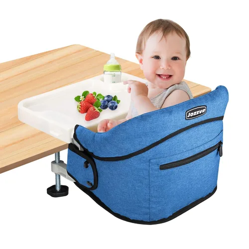 Miniatura 17 de Silla alta de gancho con bandeja desmontable, silla alta portátil plegable de viaje para bebé, asiento de alimentación ligero con bolsa de Negro