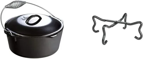 Miniatura 18 de Lodge Horno holandés de hierro fundido pre-sazonado de 5 cuartos de galón con tapa, mango de alambre para una fácil transferencia de la superficie