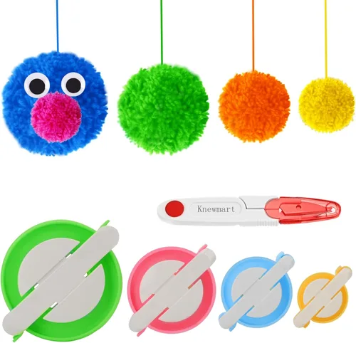 Amoboo Máquina para hacer pompones, 4 tamaños de agujas para tejer bolas de pelusa, para manualidades, juego de herramientas para tejer de lana para