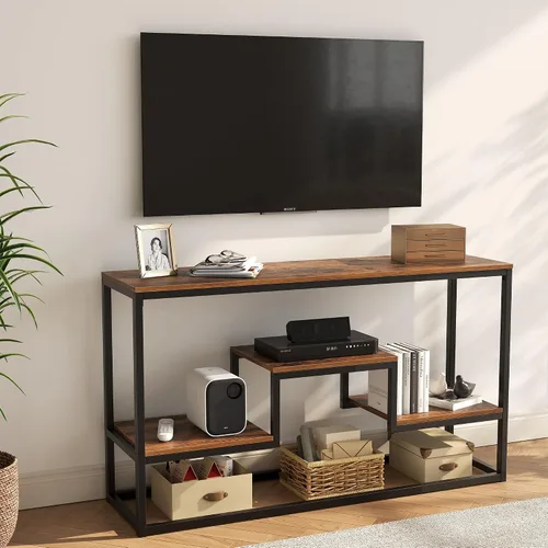 Miniatura 6 de YOUDENOVA Soporte de TV para televisores de hasta 55 pulgadas, mesa consola de TV con estantes de almacenamiento abiertos de 3 niveles, moderno Negro
