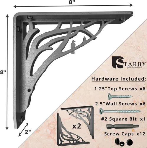 Miniatura 3 de Starby Angel Oak - Kit de soporte de estante resistente, 8 x 8 pulgadas, juego de dos soportes de metal para estanterías, estantes de madera, repisa