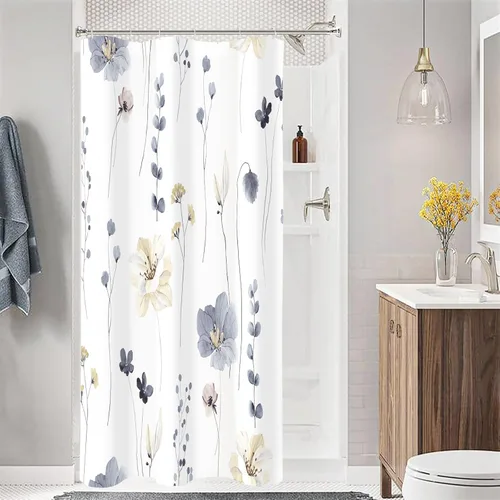 Miniatura 32 de Gibelle Cortina de ducha con estampado floral de acuarela, cortina de ducha retro naranja azul marino para baño, juego de cortina de ducha moderna