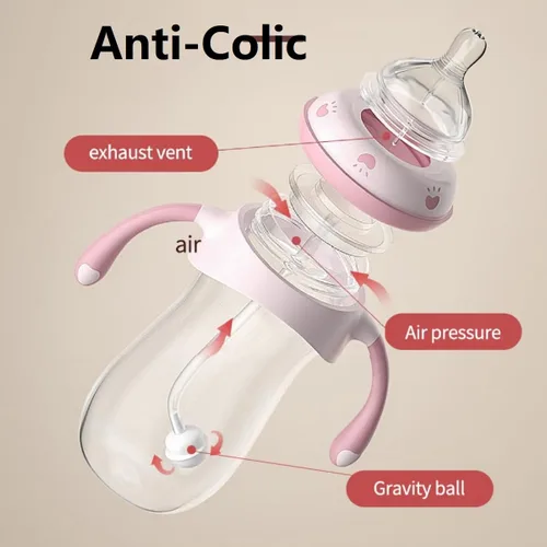 Miniatura 4 de Botellas para bebé Oberni, botellas de leche para niños con pajita con peso y asa antideslizante, tamaño + flujo rápido variable, 12+ meses, sin