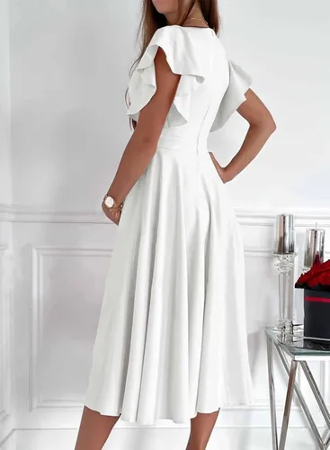 Miniatura 2 de Dokotoo Vestido de fiesta elegante con cuello en V para mujer, vestido de manga corta, vestido de patinadora, vestidos de invitados de boda