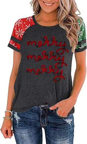Miniatura 21 de Camisa de Navidad para mujer, manga raglán, con gráficos, para festivales de Navidad, lindas camisetas de moda para vacaciones, casual, regalo