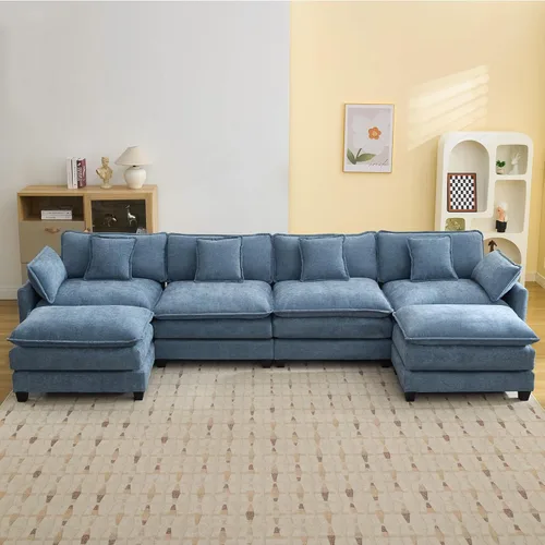 Miniatura 48 de Otomán de Sofá Moderno de Chenille Nube de 35'', Otomán Rectangular para Sofá Seccional Modular, Beige