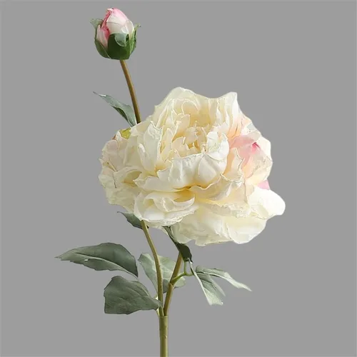 Flor artificial de rama de peonía retro grande con hojas falsas para decoración del hogar, boda, fiesta, Navidad, (color blanco)