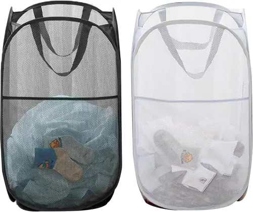 Miniatura 10 de Cestas plegables de malla para la ropa sucia, cesta portátil para ropa sucia, cestas de almacenamiento plegables (azul, paquete de 2)