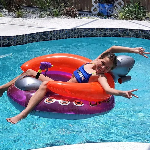 Miniatura 6 de Swimline ORIGINAL Flotador inflable de OVNI en forma de nave espacial para piscina con láser de flujo constante y pistola de agua para niños