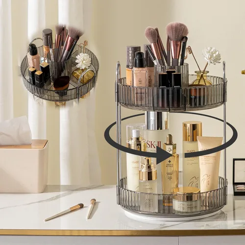 Miniatura 10 de shuang qing Organizador de Maquillaje Giratorio para Tocador, Almacenamiento de Maquillaje Transparente para Cuidado de la Piel de Alta Capacidad