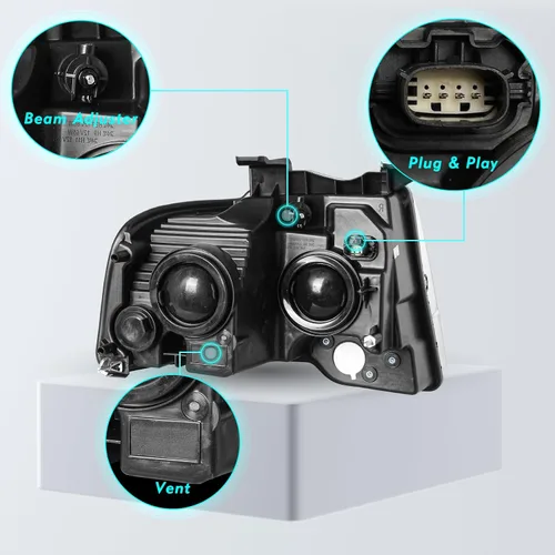 Miniatura 3 de TUSDAR Conjunto de faros delanteros con bombillas para Ford Expedition 15, 16, 17, lado izquierdo del conductor, repuesto de faros delanteros