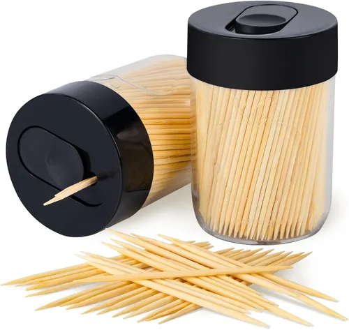 Miniatura 15 de Urbanstrive Soporte para palillos de dientes resistente y seguro con 1600 palillos de madera natural para limpieza dental, decoración única de Negro