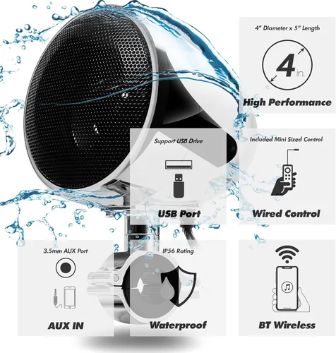 Miniatura 5 de GoHawk AN4 Gen.2 Amplificador todo en uno integrado de 4 pulgadas de gama completa impermeable Bluetooth altavoces estéreo para motocicleta estéreo
