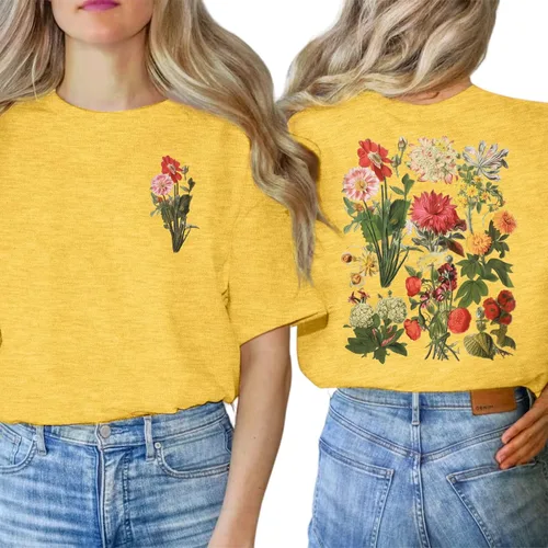 Miniatura 2 de Camiseta de verano para mujer, talla grande, con diente de león, manga corta, cuello redondo, holgada, casual
