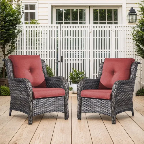 Miniatura 28 de Belord Juego de muebles de exterior, sillas de mimbre para patio, muebles de ratán de 3 piezas con mesa auxiliar, juegos de sillas bistró de patio