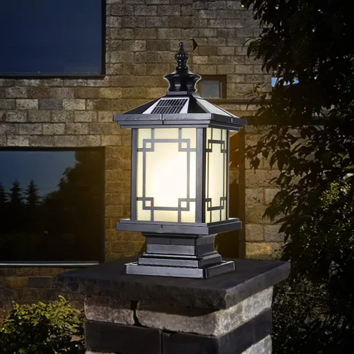 Luz LED Solar para Poste Exterior, Lámpara de Tapa de Poste de Cerca de Aluminio con Control Remoto Regulable, Luces de Pilar Solar IP65 Negro