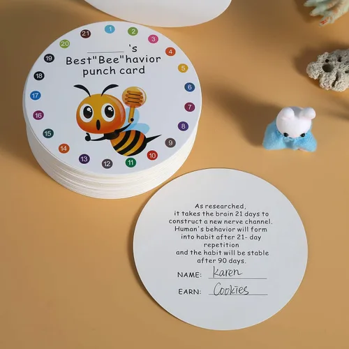 Miniatura 5 de ONEDONE Tarjetas de perforación 3.9" redondas de recompensa para el aula con perforador de agujeros, suministro para maestros, imprescindibles