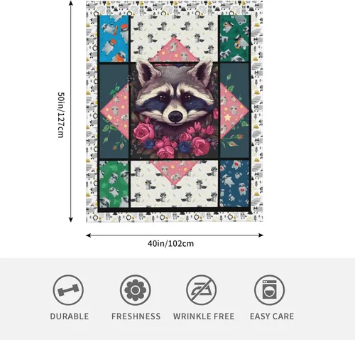 Miniatura 6 de Manta de mapache lindo, manta de mapache ultra suave y acogedora manta de forro polar para regalo, manta de felpa mullida para niños, adolescentes