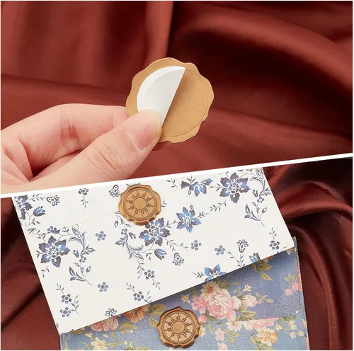 Miniatura 4 de CRASPIRE 60 calcomanías adhesivas para sellar cera solar, autoadhesivas, doradas, vintage, sellado, para bodas, tarjetas de invitación de fiesta