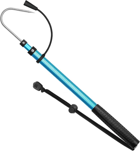 Miniatura 9 de SANLIKE Telescopic Fishing Gaff Aluminum Pole with Nonslip Rubber Handle Stainless Steel M8 Screw Hook Azul