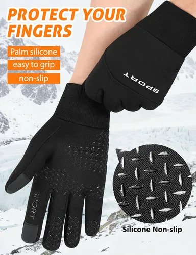Miniatura 3 de AURUZA Guantes de invierno para hombres, guantes de ciclismo resistentes al viento para clima frío para hombres, guantes de correr al aire libre