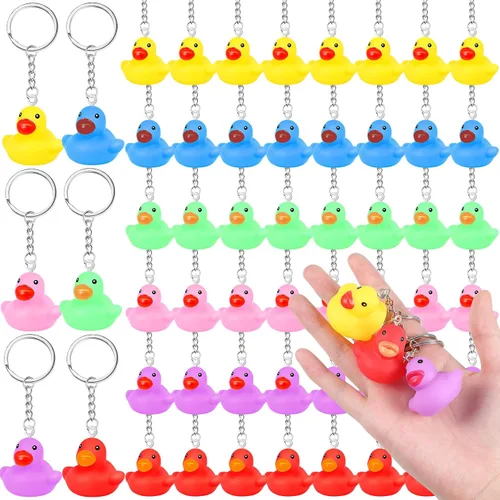 Deekin 60 llaveros de goma de pato de 1.4 pulgadas, diseño chirriante de pato de crucero, cadenas 3D a granel para regalo de fiesta de carnaval