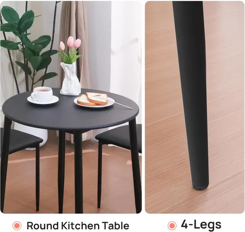 Miniatura 3 de Juego de mesa de comedor redonda para 2, mesa de cocina Samill de 3 piezas con marco de metal fuerte, comedor moderno con sillas para espacios Negro