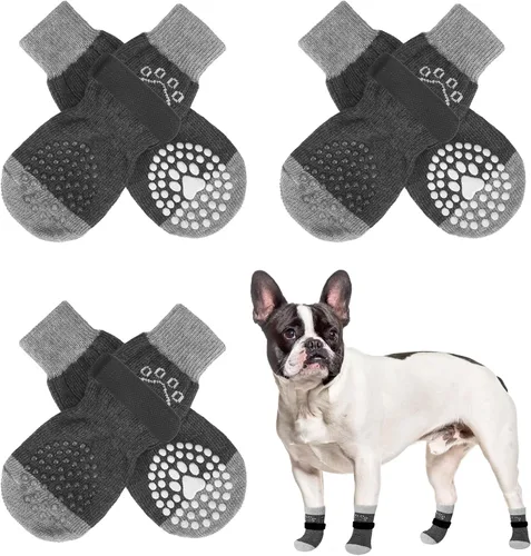 Miniatura 64 de SCENEREAL 6 piezas de calcetines antideslizantes para perros para prevenir lamido de patas para pavimento caliente/frío, calcetines de agarre