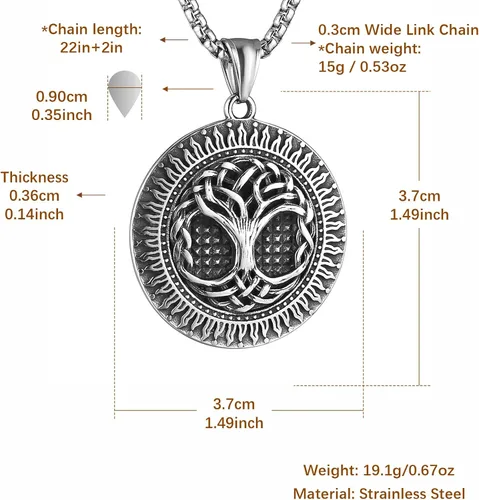 Miniatura 5 de HZMAN Norse Viking Tree of Life Necklace for Men Women Retro Stainless Steel Yggdrasil Pendant Amulet Jewelry Gift for Men Women