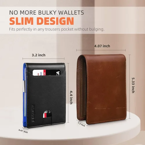 Miniatura 57 de RUNBOX - Carteras delgadas para hombre, cartera de piel con pinza para el dinero, cartera de bolsillo frontal con bloqueo RFID, tarjetero