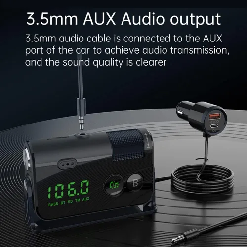Miniatura 6 de Transmisor Bluetooth Fm, 2 micrófonos y QC3.0 + Tipo-C PD 18W HiFi Bass, adaptador Bluetooth para automóvil compatible con llamadas manos libres