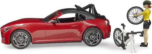 Miniatura 5 de Bruder Juguetes - Coche recreativo realista Roadster con soporte para bicicletas y bicicleta de carretera con figura de ciclista femenina, el techo