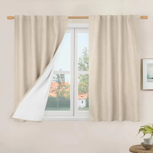 Miniatura 36 de LAMIT Cortinas de lino natural 100 % opacas para ventana, para dormitorio, 45 pulgadas, cortinas térmicas con textura de lino estilo granja
