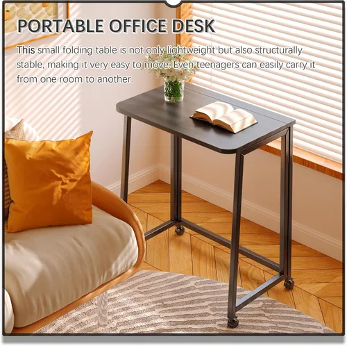 Miniatura 4 de 4NM Escritorio Pequeño Móvil Plegable de 23.6", Mesa de Computadora con Ruedas Plegable para Casa y Oficina, Mesa de Escritura y Estudio