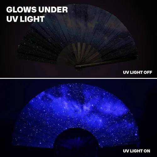 Miniatura 17 de SoJourner Bags Rave Fan – Ventilador plegable grande – Ventilador de mano Clack para raves, Halloween, Burlesque, trajes de arcoíris para mujeres