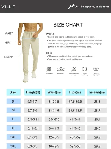 Miniatura 7 de Willit Pantalones deportivos de senderismo para hombre, ligeros, de secado rápido, con bolsillos con cremallera