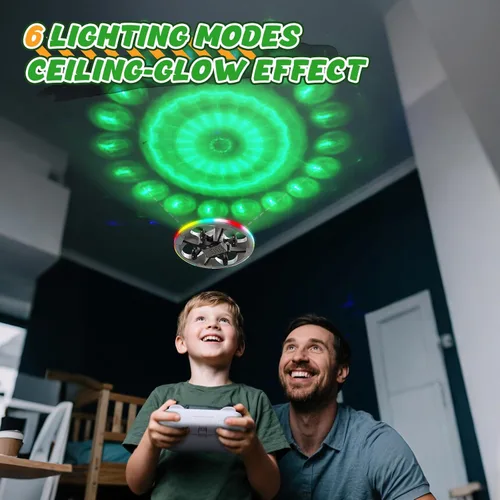Miniatura 5 de Mini dron OVNI para niños – Avión volador RC de juguete helicóptero de control remoto con luces LED, vuelo automático, 2