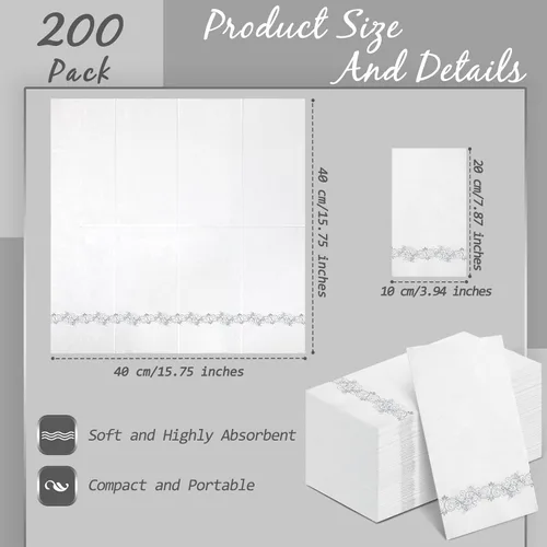 Miniatura 3 de Yinder Paquete de 200 toallas de mano desechables, servilletas de baño, toallas decorativas para invitados, toallas de papel suaves y absorbentes