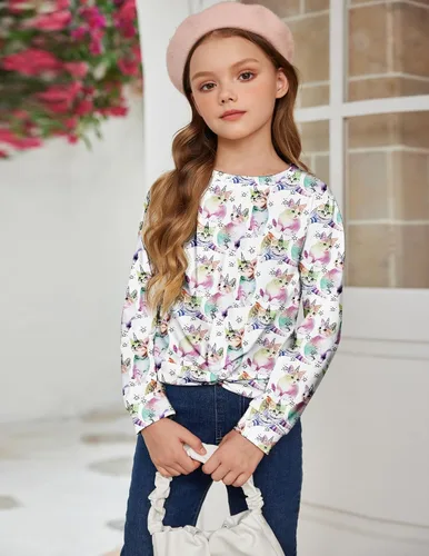 Miniatura 2 de Arshiner Sudadera ligera casual con nudo frontal para niñas, con estampado de teñido anudado, manga larga