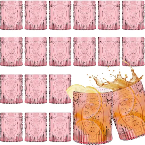 Miniatura 30 de Qinyoung 24 Vasos de Plástico Vintage para Beber de 8.5oz Copas de Vino Retro en Relieve Sin Pie Irrompibles Reutilizables para Baby Shower Negro